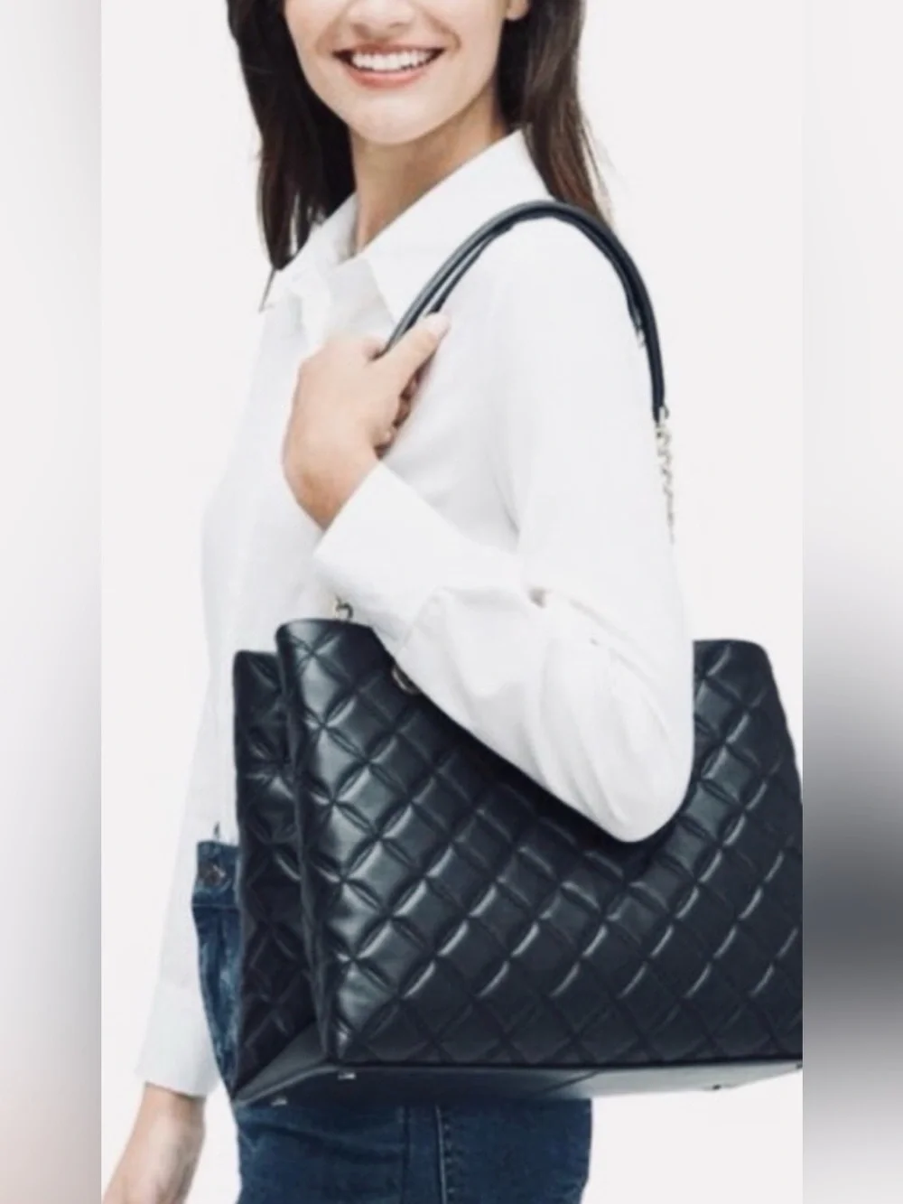 NWT kate spade Natalia Black Quilted Leather  Handbag with Chain-Accent Straps